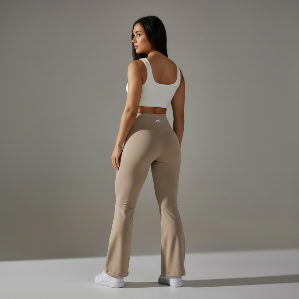 Beige Flare Pants - Three-Quarter Back