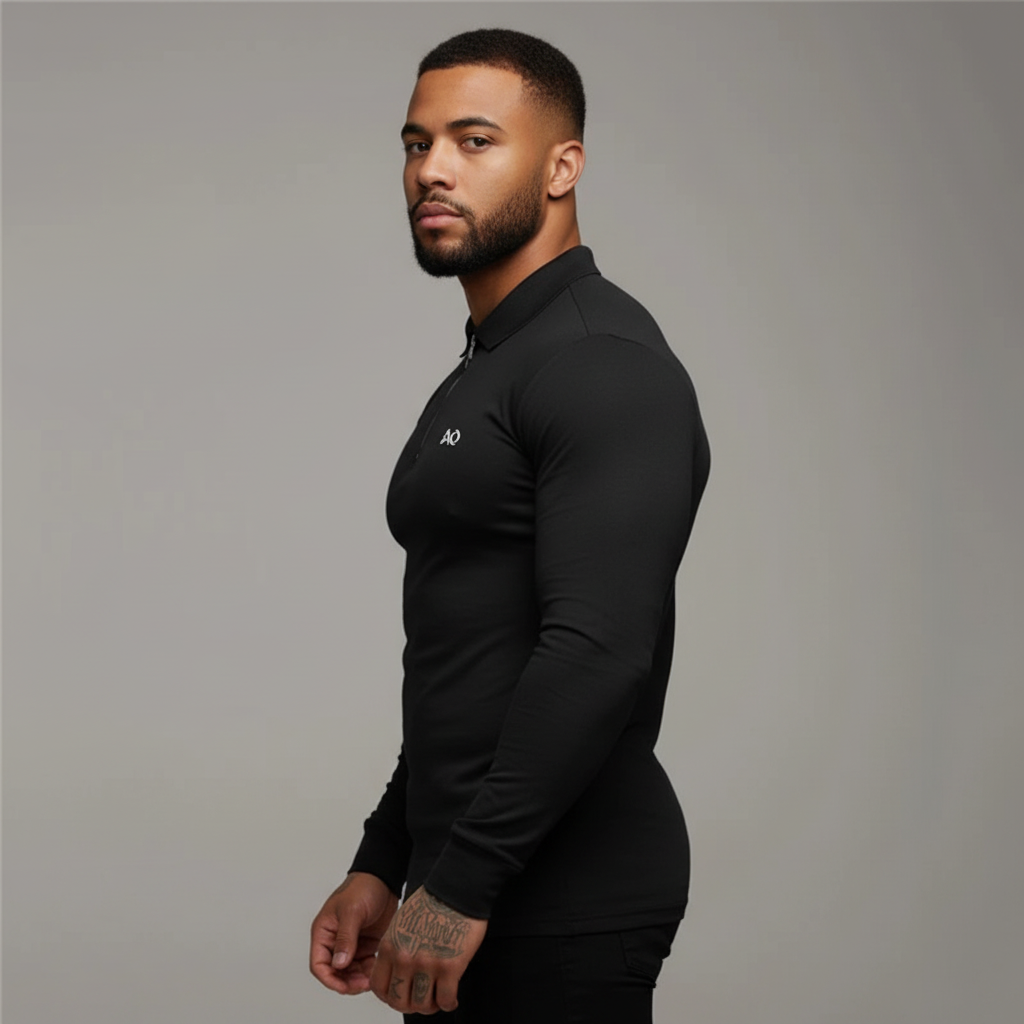 Black Long-Sleeve Polo - Side