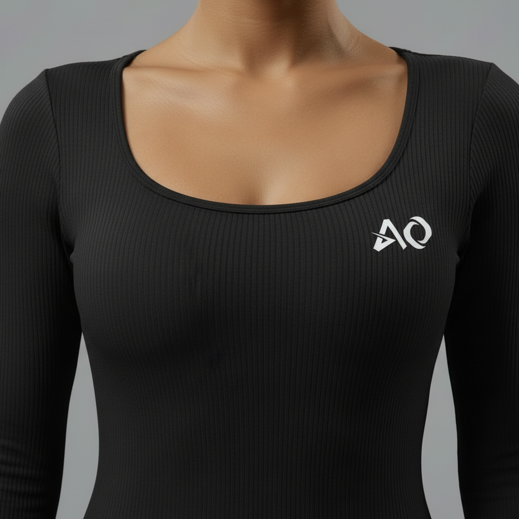 Black Long-Sleeve Unitard - ActiveOne Logo Close-Up