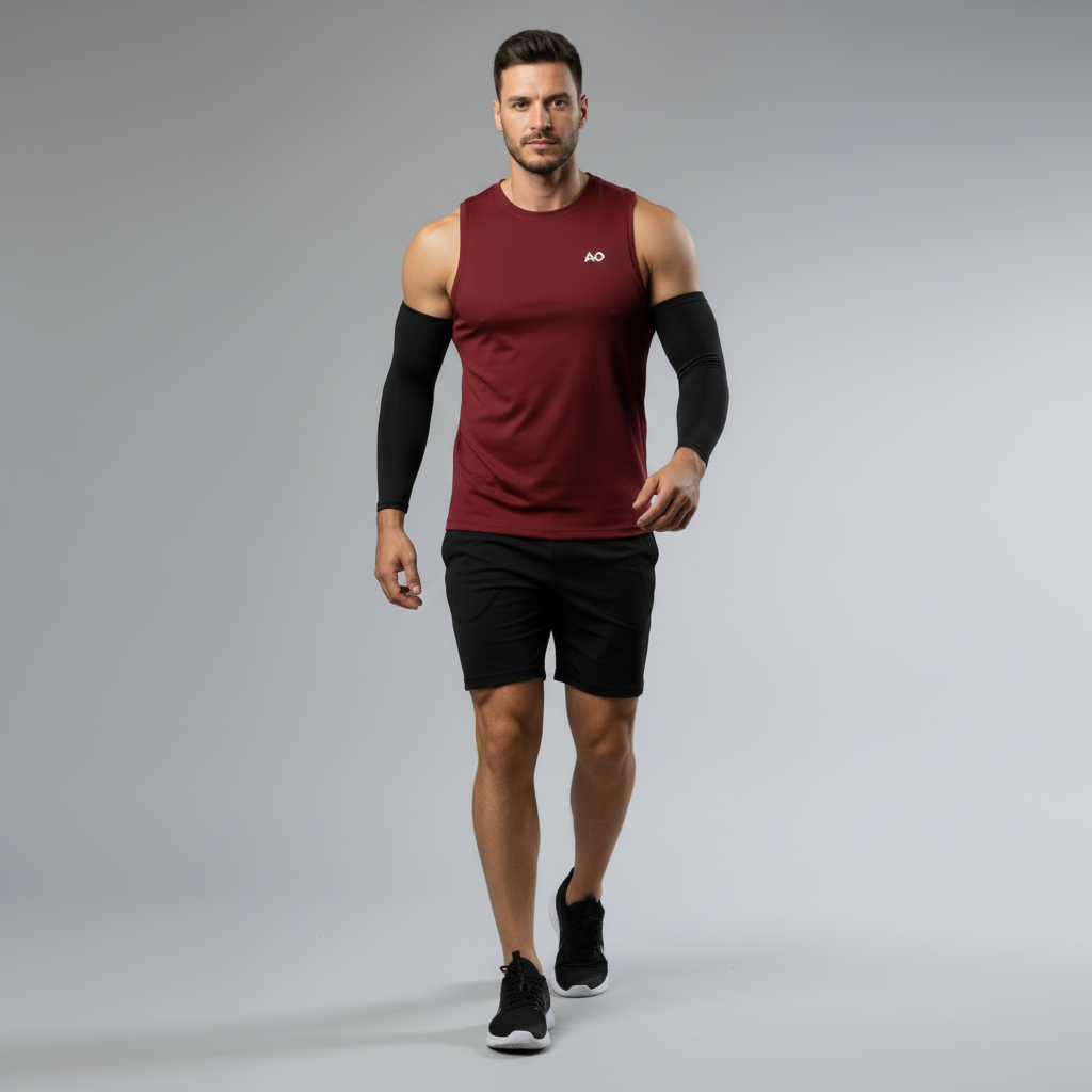 Burgundy Sleeveless Top - Walking Pose