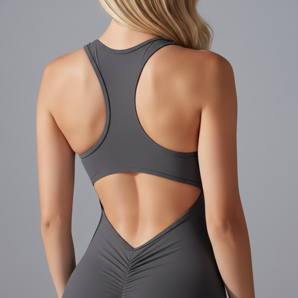 Charcoal Gray Unitard - Racerback Cutout Detail