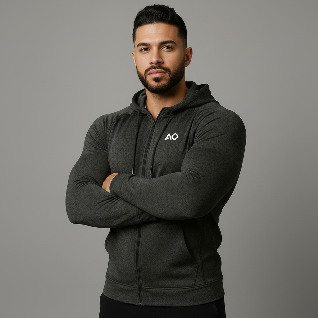 Dark Grey Pullover Hoodie - Arms Crossed