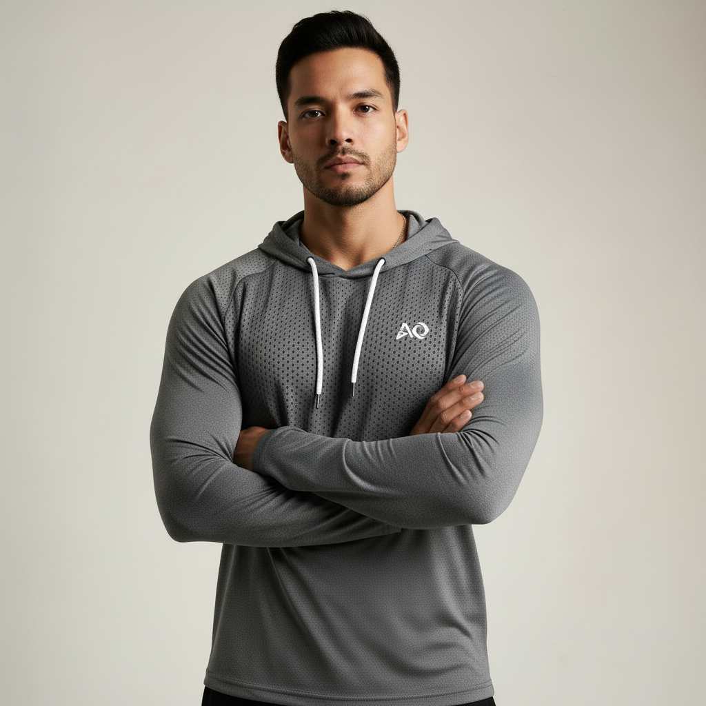 Grey Textured Pullover Hoodie - Front