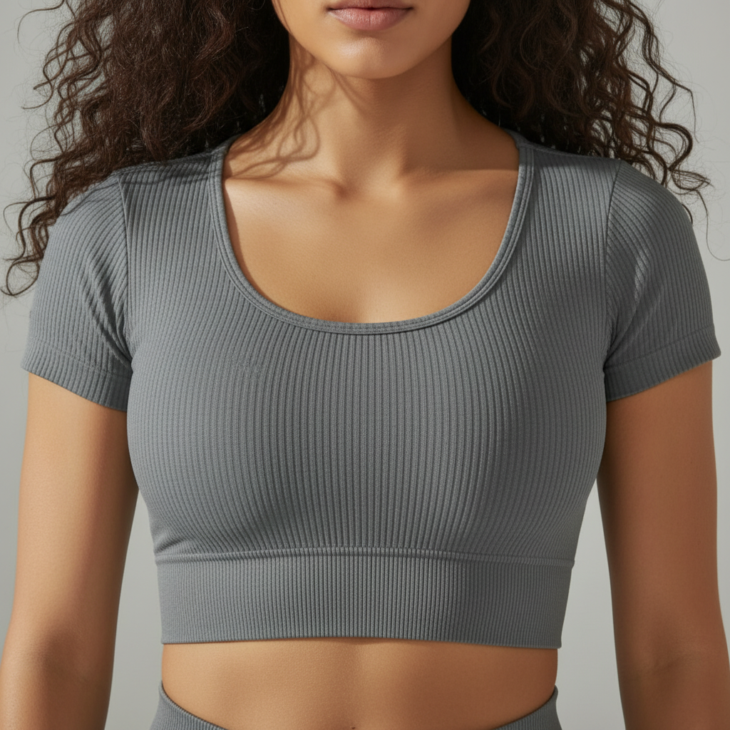 Grey Top - Front Scoop Neck Detail
