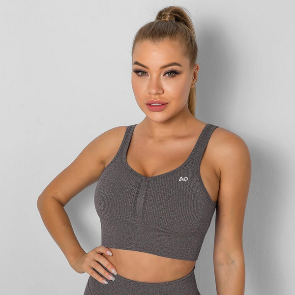 Coffee Ribbed Sports Bra