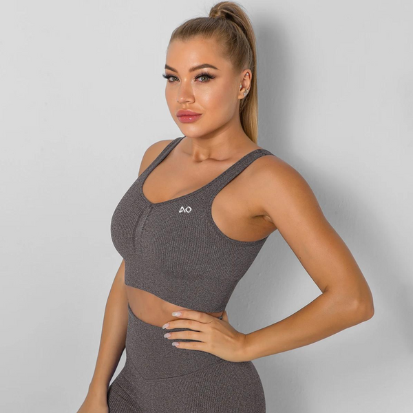 Coffee Ribbed Sports Bra