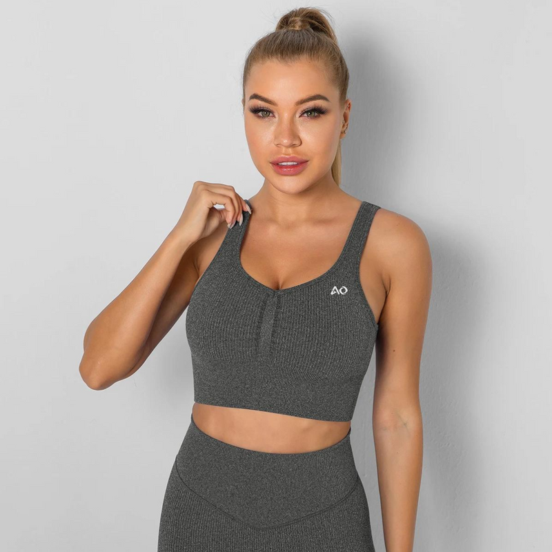 Smoke Ribbed Sports Bra