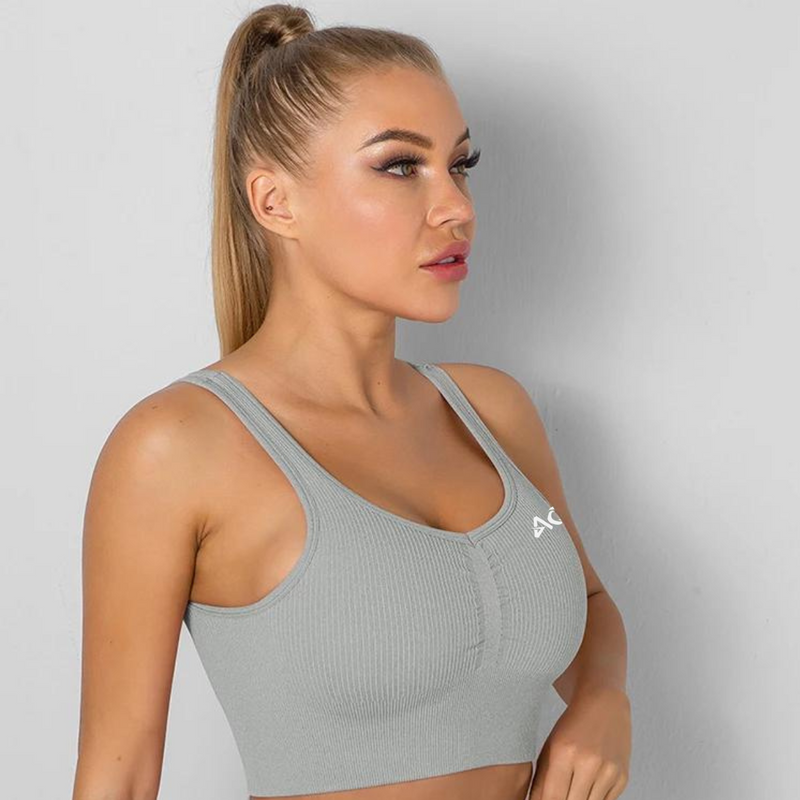 Greige Ribbed Sports Bra