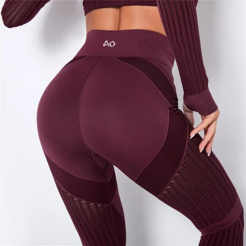 Wine Red Flex Seamless Knit Leggings