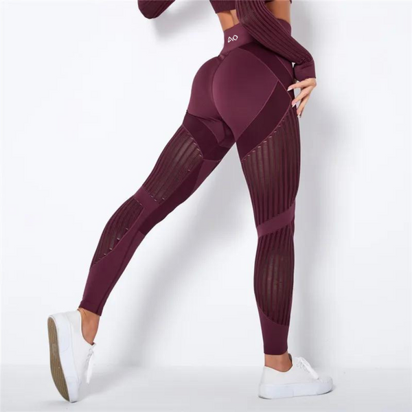 Wine Red Flex Seamless Knit Leggings