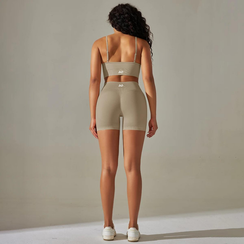 Beige Strappy Seamless Sports Set