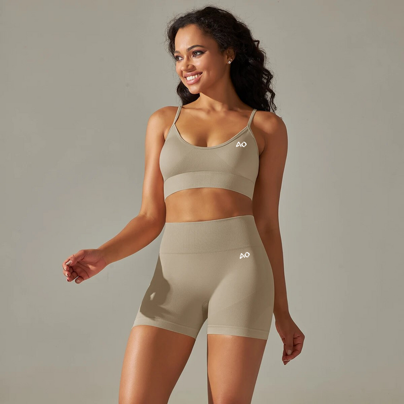 Beige Strappy Seamless Sports Set