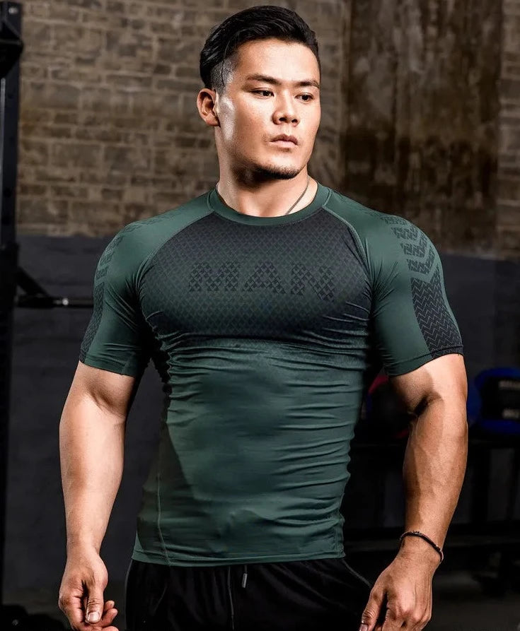 Black-Fog Green Compression Baselayer T-Shirt