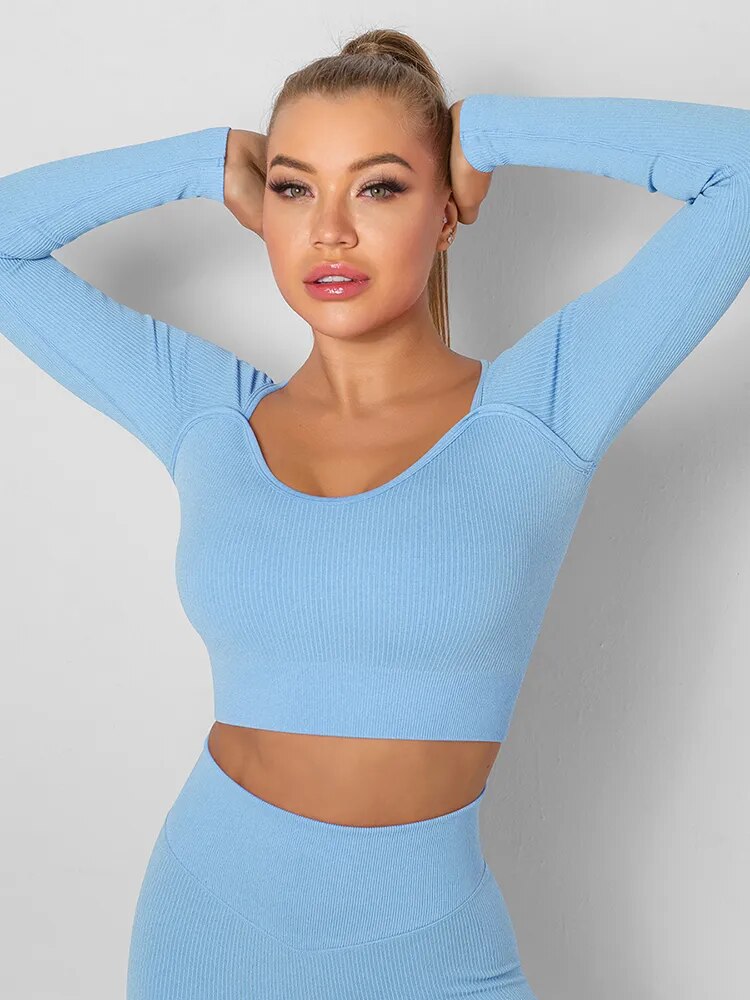 Aqua Long Sleeve Seamless Bra Top