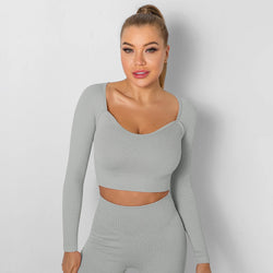 Light Grey Long Sleeve Seamless Bra Top