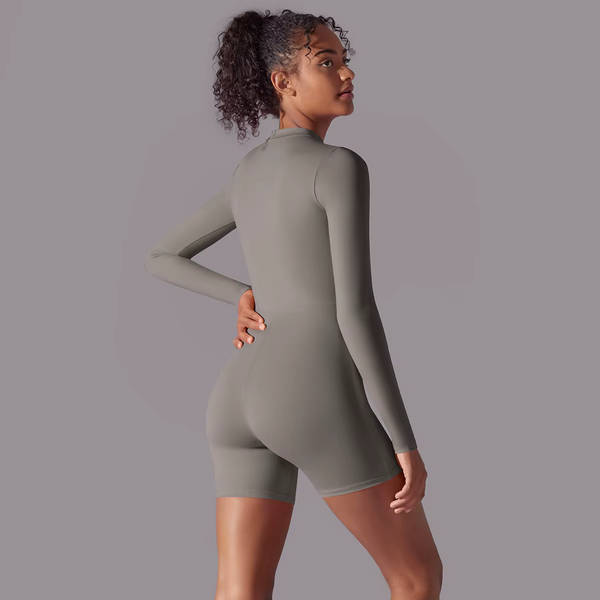 Light Grey Stretch Long-Sleeve Bodysuit