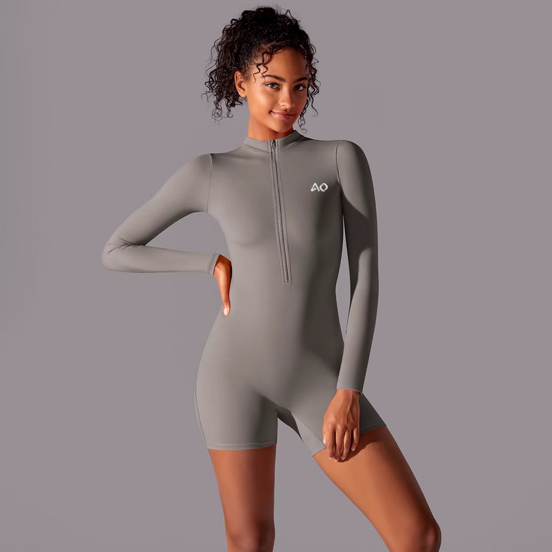 Light Grey Stretch Long-Sleeve Bodysuit