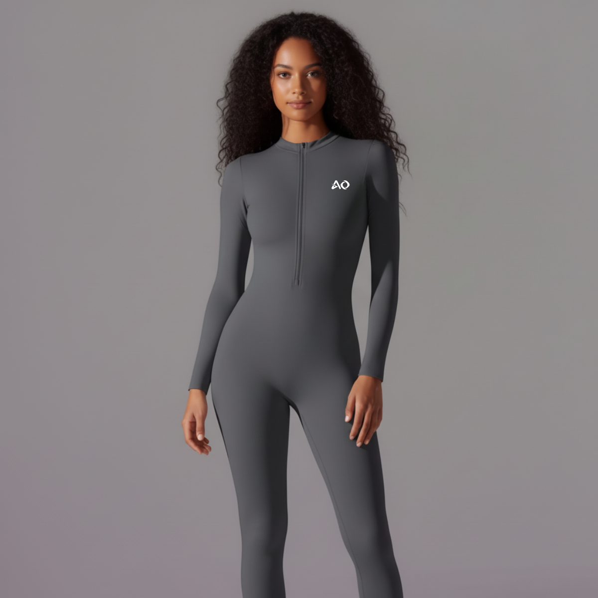 Grey SculptZip™ Long-Sleeve Jumpsuit 2.0