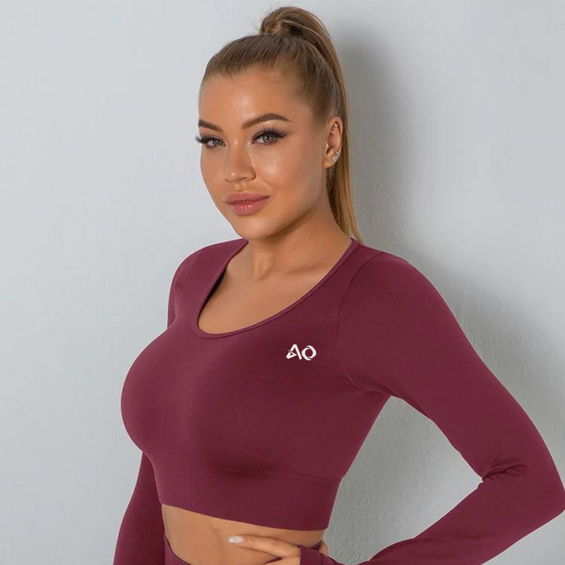 Tangerine Red Long Sleeve Seamless Bra Top