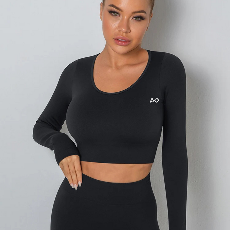 Noir Black Long Sleeve Seamless Bra Top