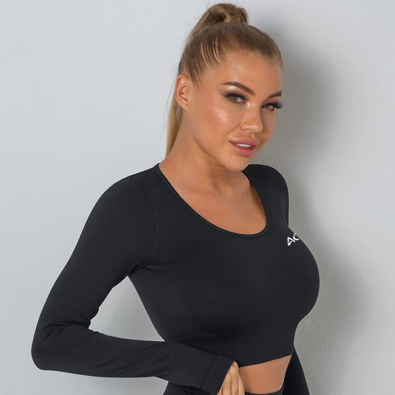 Noir Black Long Sleeve Seamless Bra Top