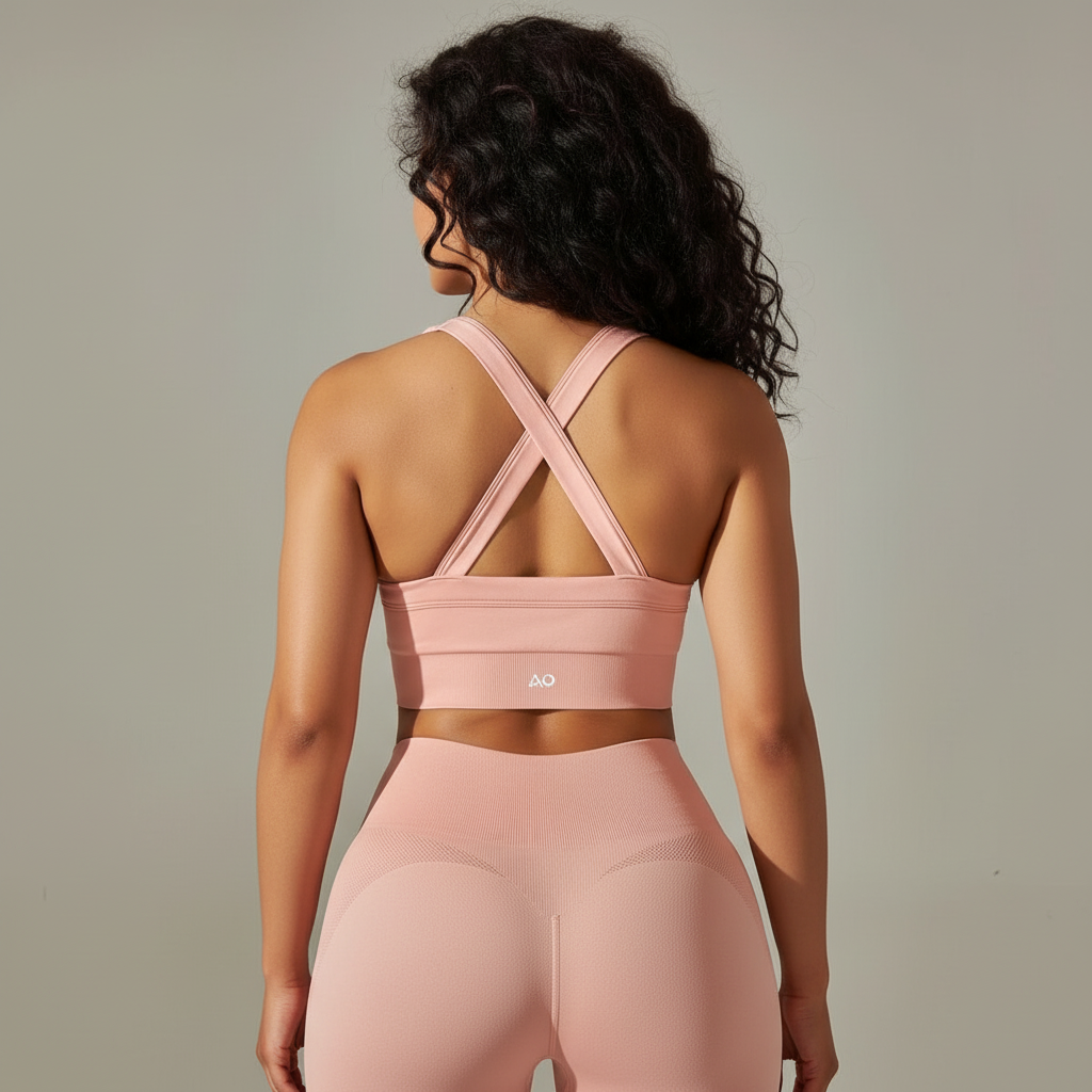 Back view showing crossback strap design with AO logo