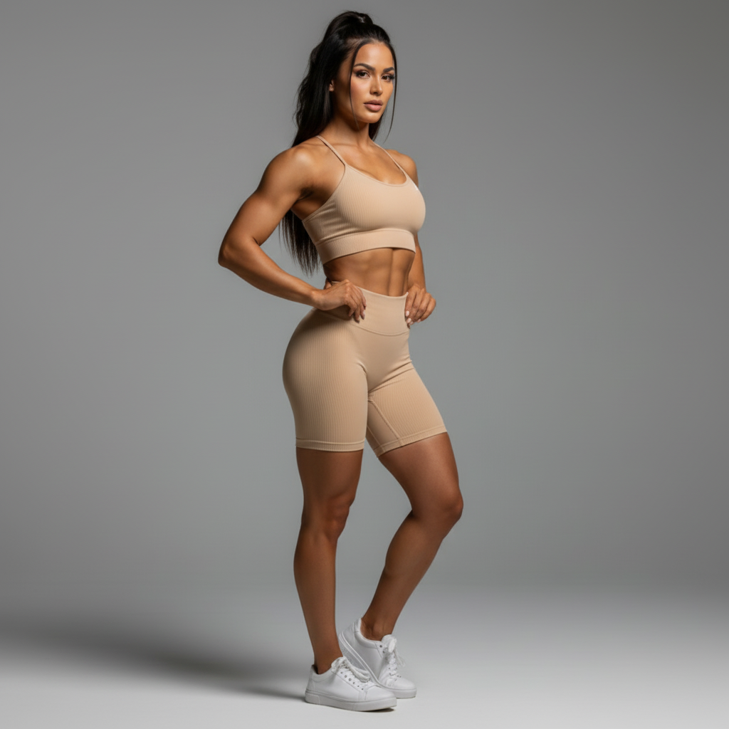 Beige Set Back Hands on Hips