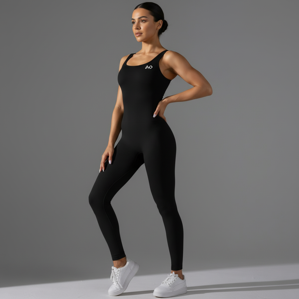 Black Activewear Set Full Body Angle