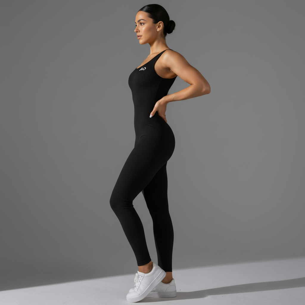 Black Activewear Set Full Body Side