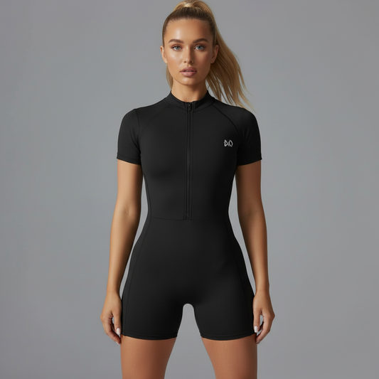 Black Athletic Romper Front