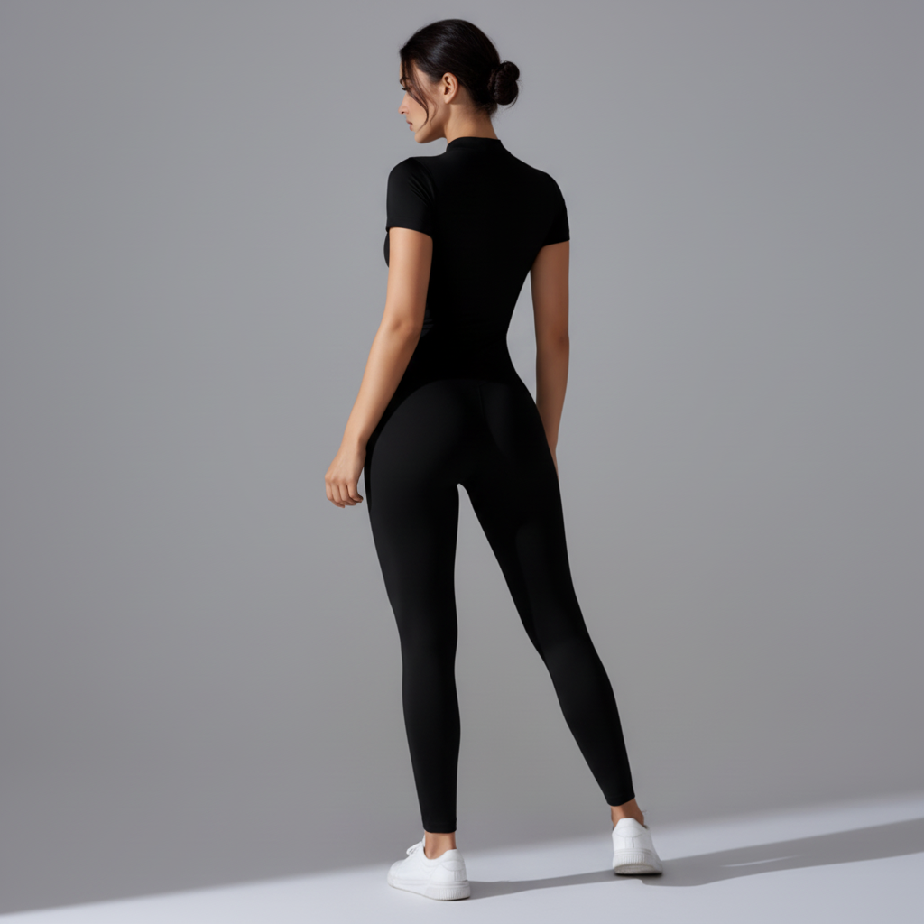 Black bodysuit rear three-quarter view