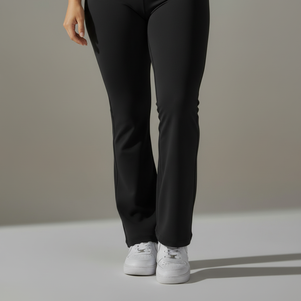 Black Flare Joggers Hem Close-Up