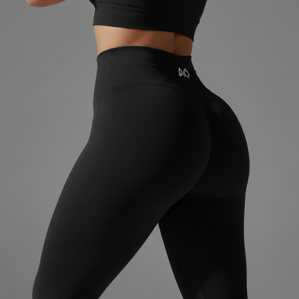 Black Leggings Ribbed Pattern - Contoured Construction