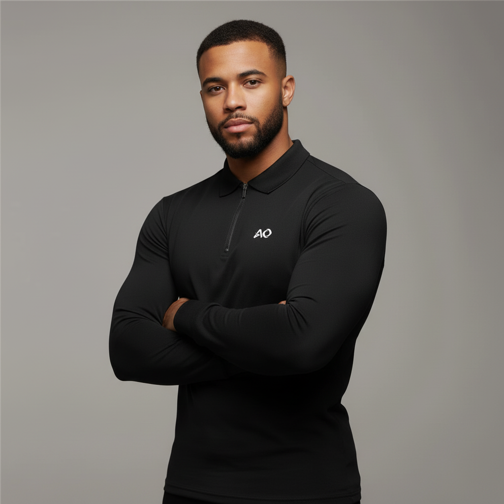 Black Long-Sleeve Polo - Arms Crossed