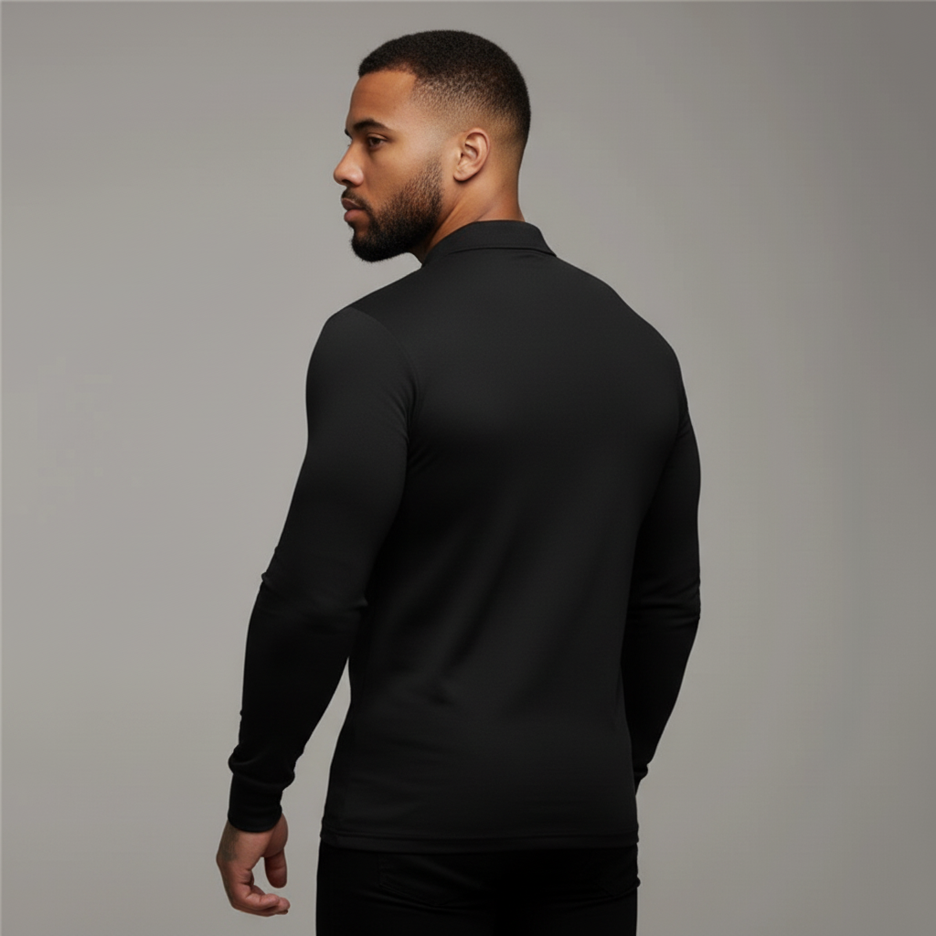 Black Long-Sleeve Polo - Back