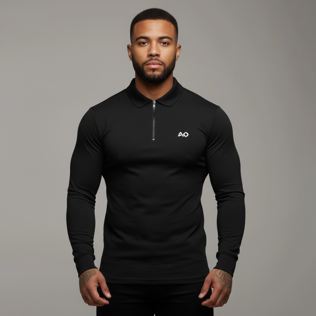 Black Long-Sleeve Polo - Front