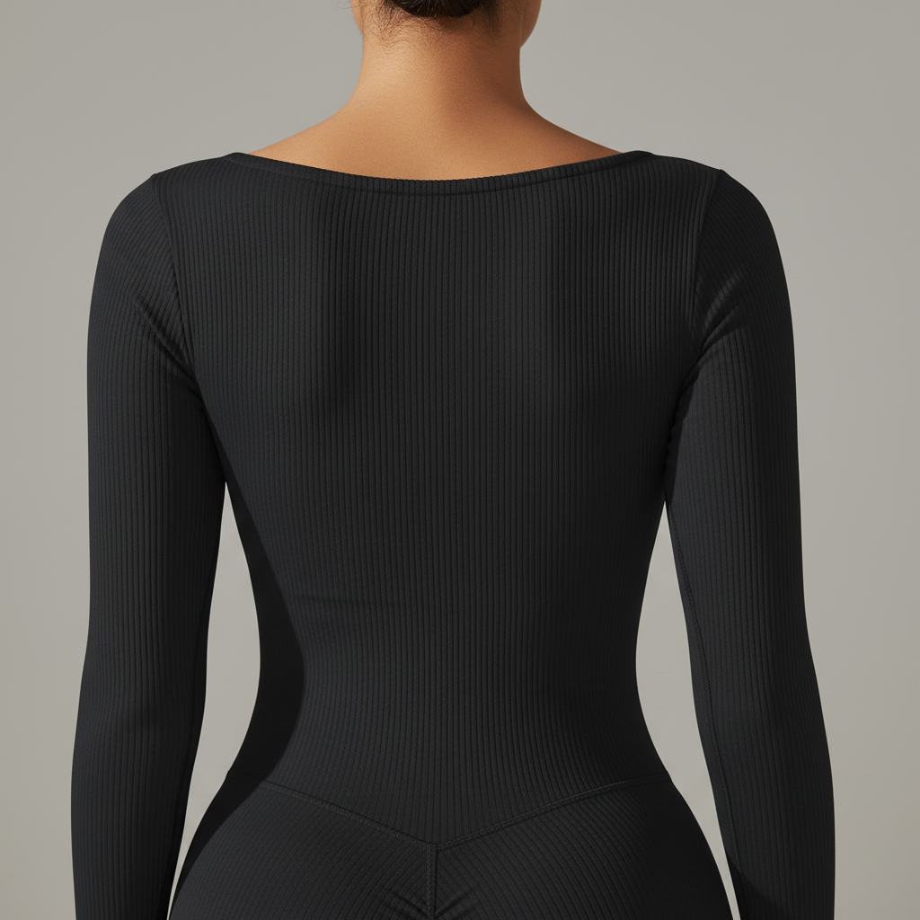 Black Long-Sleeve Unitard - Back Design Detail