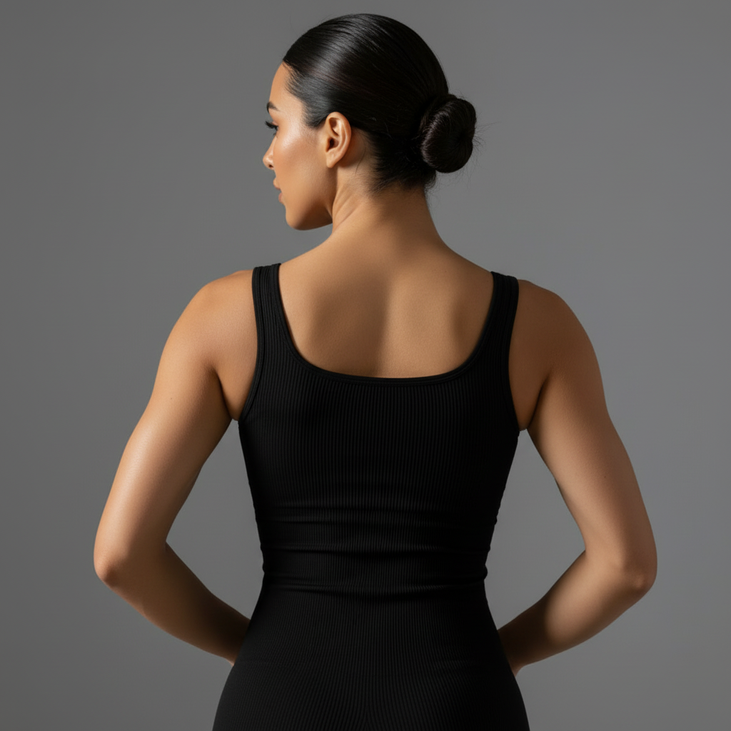 Black Ribbed Tank Top Back