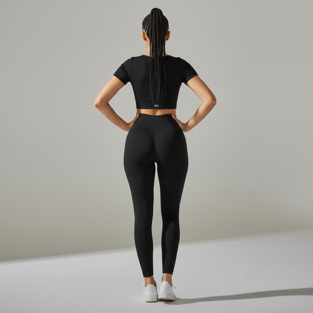 Black Set Braided Ponytail - Back Hands on Hips