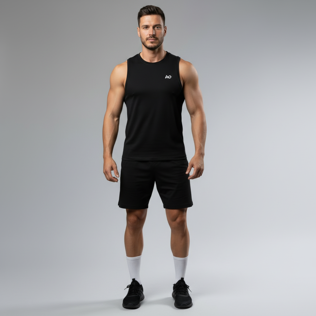 Black Sleeveless Tank - Full Body Front