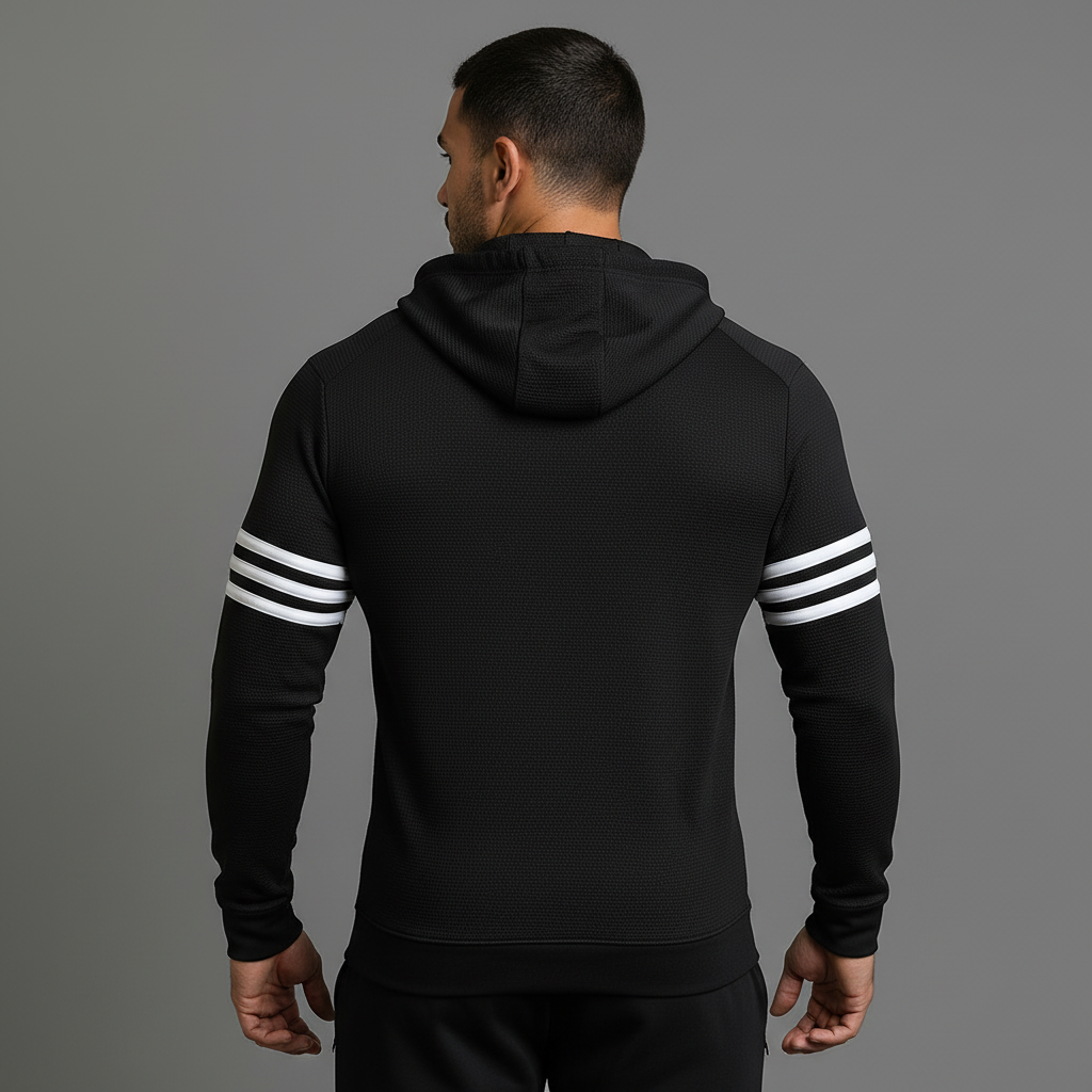 Black Textured Zip Hoodie - Back