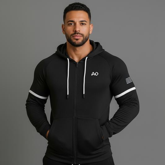 Black Textured Zip Hoodie - Relaxed