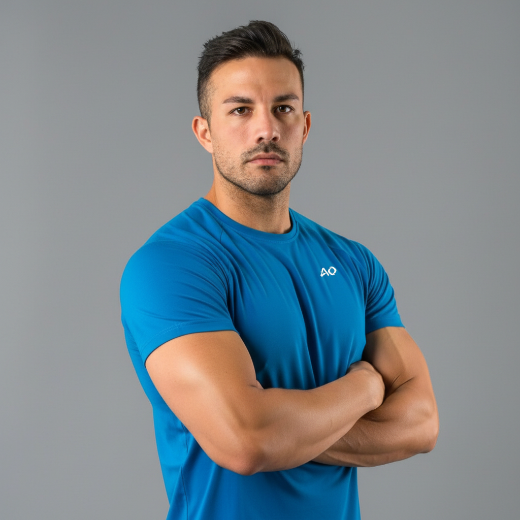 Blue Performance T-Shirt - Arms Crossed