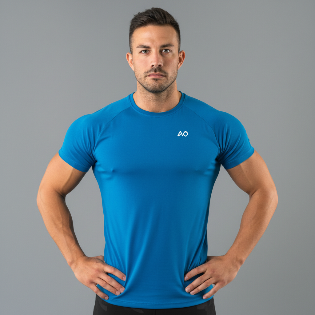 Blue Performance T-Shirt - Hands on Hips
