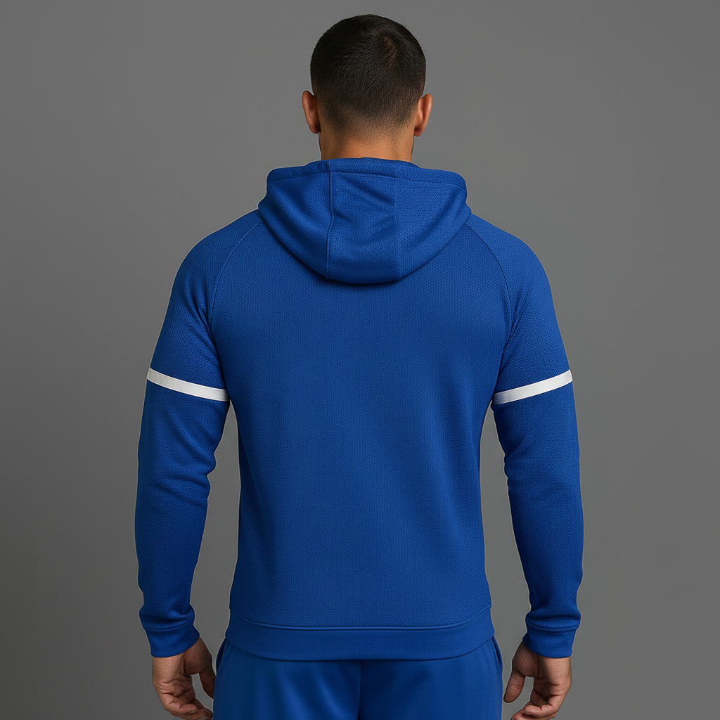 Blue Textured Zip Hoodie - Back