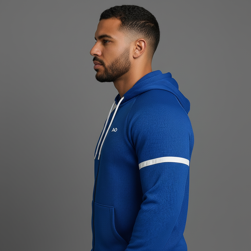 Blue Textured Zip Hoodie - Side