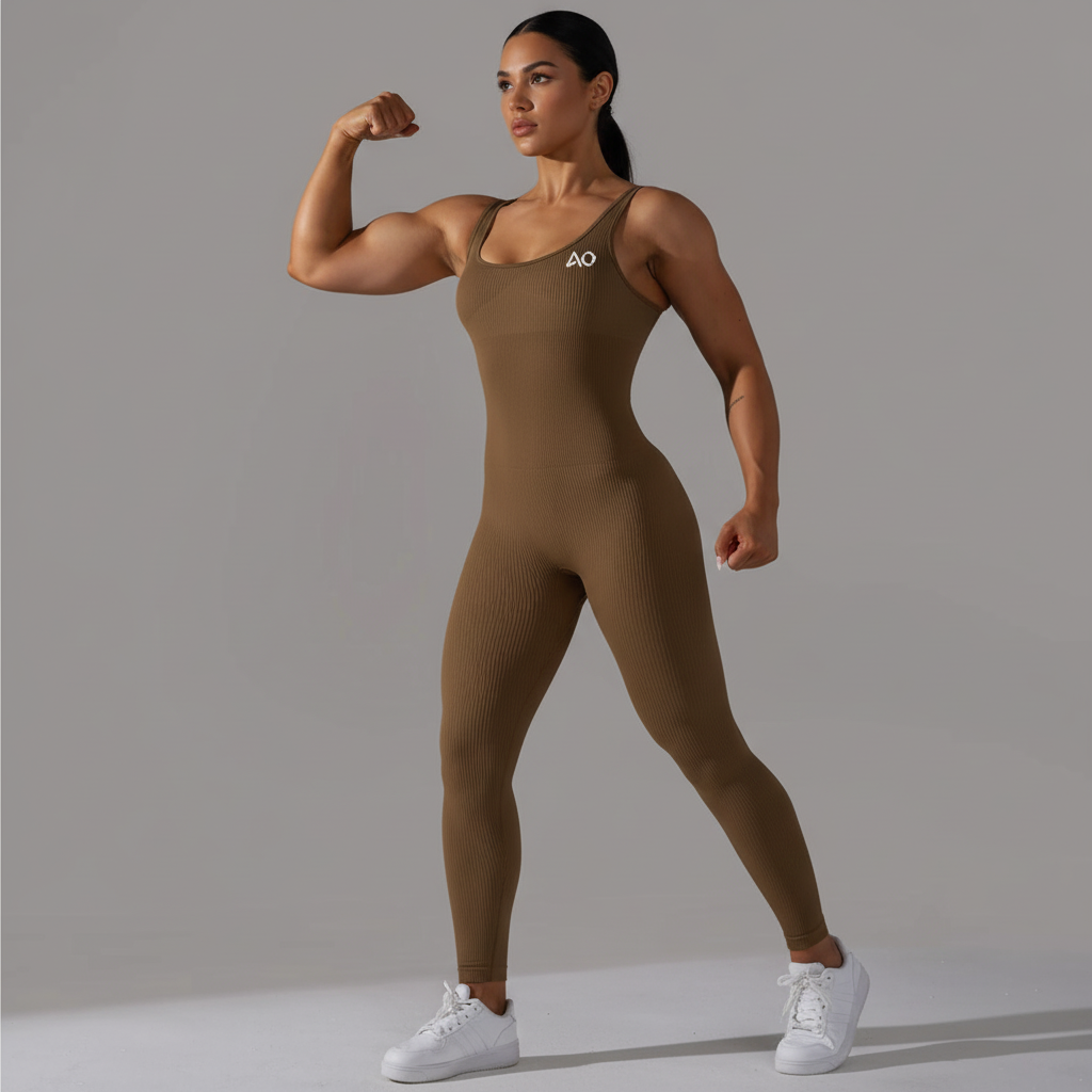 Brown Ribbed Unitard Angle