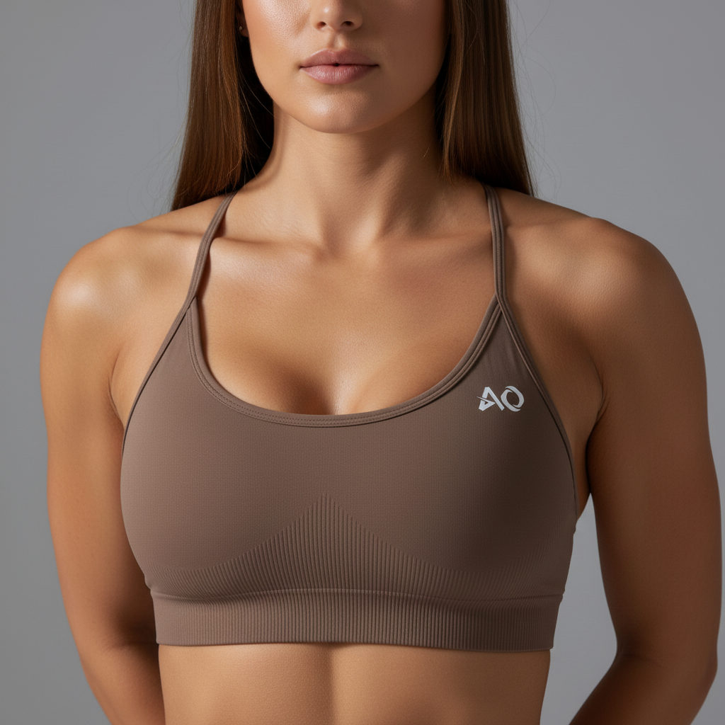 Brown Taupe Bra Front AO Logo Closeup