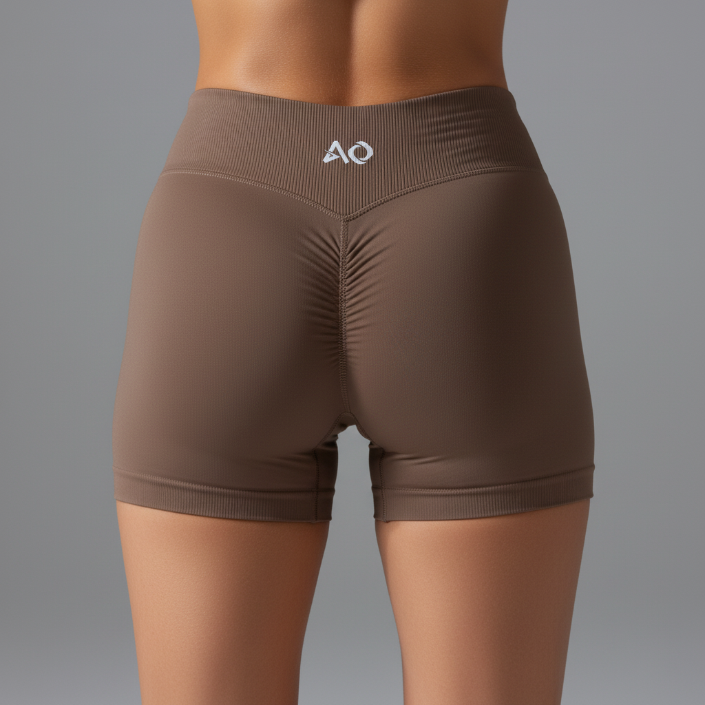 Brown Taupe Shorts Back AO Logo Closeup