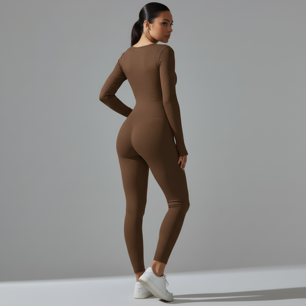 Brown Unitard - Back Three-Quarter